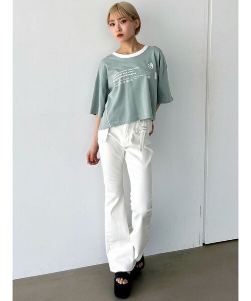 EMODA（エモダ）の「ボックスパイピングTシャツ（Tシャツ/カットソー・レディース・ネイビー/ホワイト/ブラック/グリーン・FREE）」の6枚目の写真