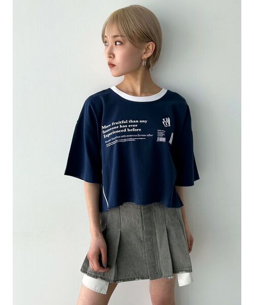 EMODA（エモダ）の「ボックスパイピングTシャツ（Tシャツ/カットソー・レディース・ネイビー/ホワイト/ブラック/グリーン・FREE）」の11枚目の写真