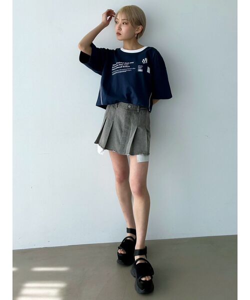 EMODA（エモダ）の「ボックスパイピングTシャツ（Tシャツ/カットソー・レディース・ネイビー/ホワイト/ブラック/グリーン・FREE）」の13枚目の写真