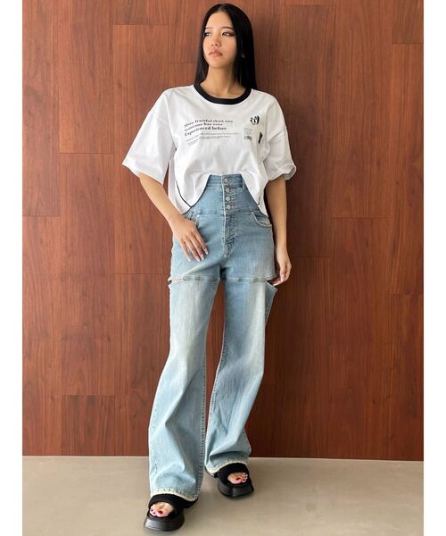 EMODA（エモダ）の「ボックスパイピングTシャツ（Tシャツ/カットソー・レディース・ネイビー/ホワイト/ブラック/グリーン・FREE）」の19枚目の写真