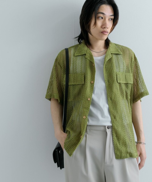 SENSE OF PLACE by URBAN RESEARCH(センスオブプレイスバイアーバンリサーチ)の「『ユニセックス』ダブルポケットオープンカラーレースシャツ(シャツ/ブラウス・メンズ・ブラウン/ブラック/オリーブ・MEDIUM/LARGE)」の3枚目の写真
