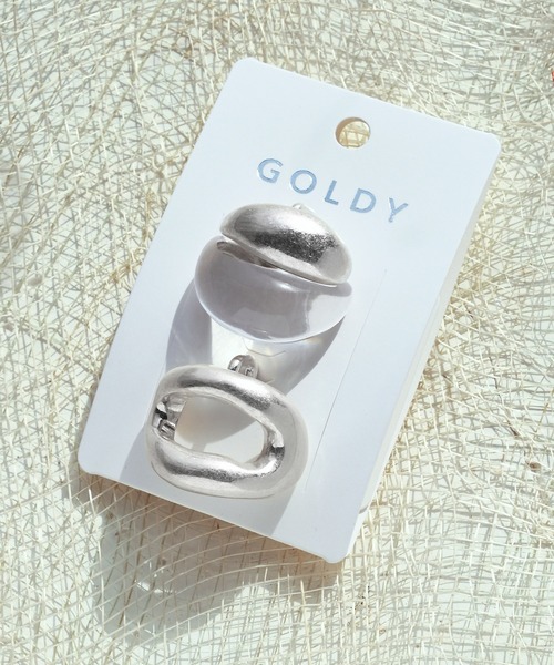 GOLDY（ゴールディ）の「クリア × メタル & ニュアンス オーバル セット ヘアカフ（ヘアゴム・レディース・シルバー/ゴールド/シルバー系その他/ゴールド系その他・FREE）」の2枚目の写真
