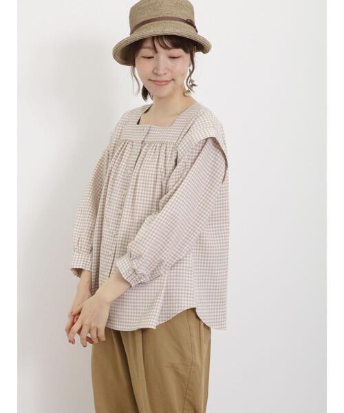 Samansa Mos2（サマンサ モスモス）の「柄アソートスクエアネックブラウス（シャツ/ブラウス・レディース・ブラウン/オフホワイト/ブラック/ベージュ・F）」の4枚目の写真