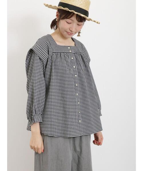 Samansa Mos2（サマンサ モスモス）の「柄アソートスクエアネックブラウス（シャツ/ブラウス・レディース・ブラウン/オフホワイト/ブラック/ベージュ・F）」の5枚目の写真