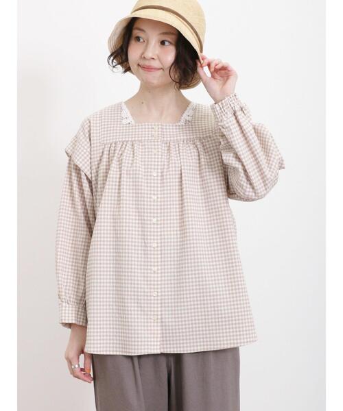 Samansa Mos2（サマンサ モスモス）の「柄アソートスクエアネックブラウス（シャツ/ブラウス・レディース・ブラウン/オフホワイト/ブラック/ベージュ・F）」の12枚目の写真