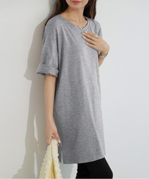 オーバーサイズロングTシャツ サイドスリット入り