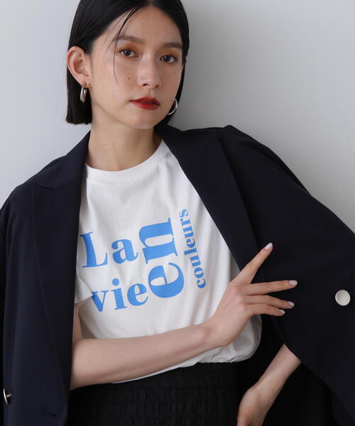 N.（N. Natural Beauty Basic）（エヌエヌナチュラルビューティーベーシック）の「◆【La vie en couleurs】ロゴプリントTシャツ（Tシャツ/カットソー・レディース・オフホワイト/ベージュ/ホワイト系その他/ピンク・MEDIUM）」の5枚目の写真