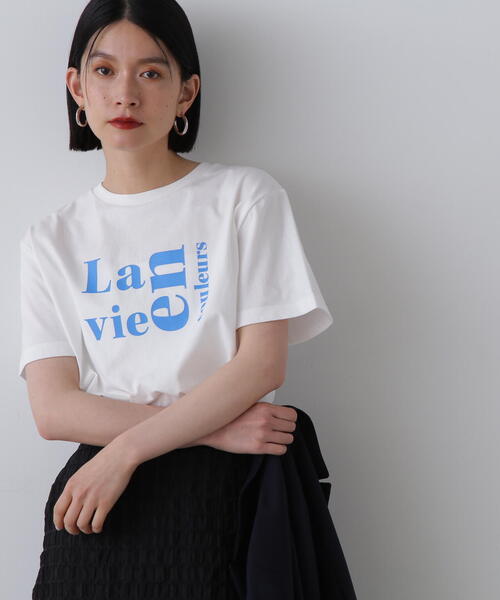N.（N. Natural Beauty Basic）（エヌエヌナチュラルビューティーベーシック）の「◆【La vie en couleurs】ロゴプリントTシャツ（Tシャツ/カットソー・レディース・オフホワイト/ベージュ/ホワイト系その他/ピンク・MEDIUM）」の7枚目の写真