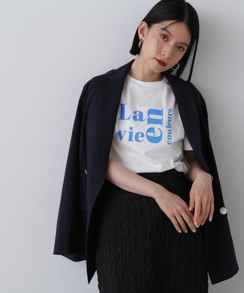 N.（N. Natural Beauty Basic）（エヌエヌナチュラルビューティーベーシック）の「◆【La vie en couleurs】ロゴプリントTシャツ（Tシャツ/カットソー・レディース・オフホワイト/ベージュ/ホワイト系その他/ピンク・MEDIUM）」の8枚目の写真