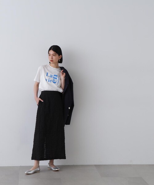 N.（N. Natural Beauty Basic）（エヌエヌナチュラルビューティーベーシック）の「◆【La vie en couleurs】ロゴプリントTシャツ（Tシャツ/カットソー・レディース・オフホワイト/ベージュ/ホワイト系その他/ピンク・MEDIUM）」の9枚目の写真