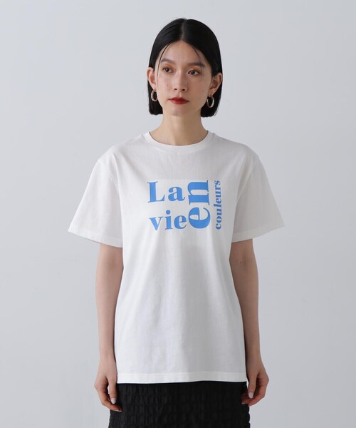 N.（N. Natural Beauty Basic）（エヌエヌナチュラルビューティーベーシック）の「◆【La vie en couleurs】ロゴプリントTシャツ（Tシャツ/カットソー・レディース・オフホワイト/ベージュ/ホワイト系その他/ピンク・MEDIUM）」の12枚目の写真