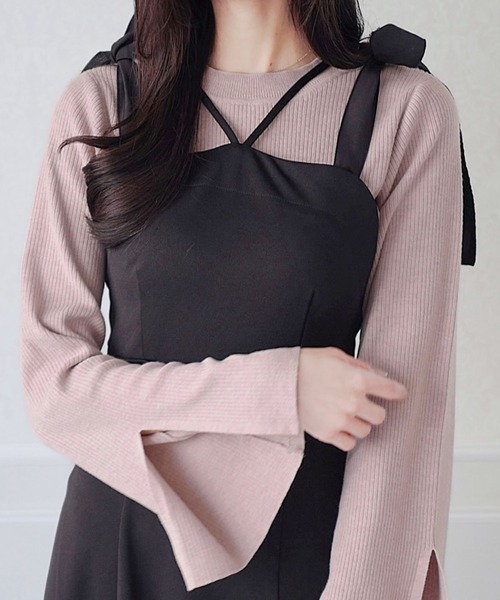 mily bilet(ミウィビレット)の「【mily bilet】オンシーンでも着れる大人こなれ感。袖スリットフレアスリーブリブニット(ニット/セーター・レディース・モカ/ピンク/ブラック/アイボリー・LARGE/MEDIUM/SMALL/X-LARGE)」の1枚目の写真