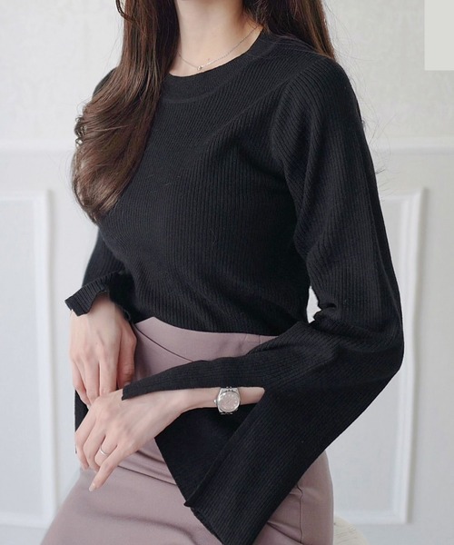 mily bilet(ミウィビレット)の「【mily bilet】オンシーンでも着れる大人こなれ感。袖スリットフレアスリーブリブニット(ニット/セーター・レディース・モカ/ピンク/ブラック/アイボリー・LARGE/MEDIUM/SMALL/X-LARGE)」の3枚目の写真