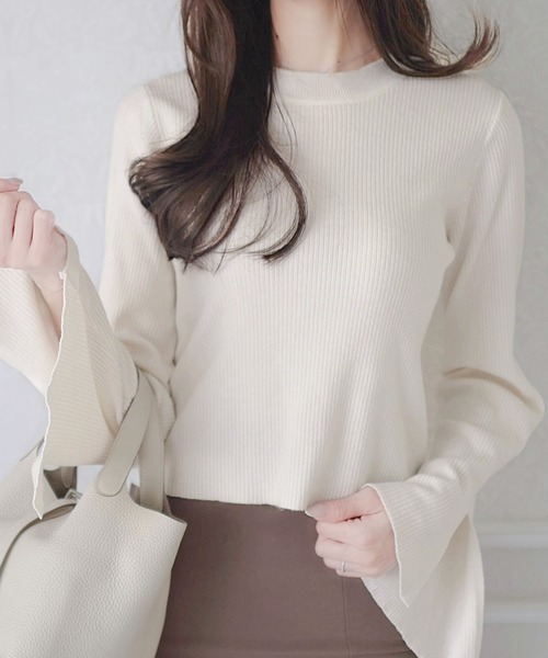 mily bilet(ミウィビレット)の「【mily bilet】オンシーンでも着れる大人こなれ感。袖スリットフレアスリーブリブニット(ニット/セーター・レディース・モカ/ピンク/ブラック/アイボリー・LARGE/MEDIUM/SMALL/X-LARGE)」の6枚目の写真