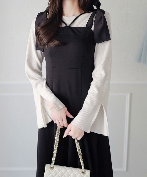 mily bilet(ミウィビレット)の「【mily bilet】オンシーンでも着れる大人こなれ感。袖スリットフレアスリーブリブニット(ニット/セーター・レディース・モカ/ピンク/ブラック/アイボリー・LARGE/MEDIUM/SMALL/X-LARGE)」の7枚目の写真