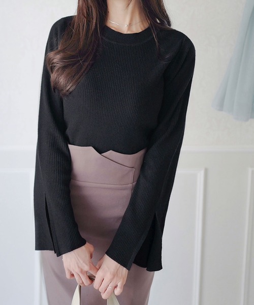 mily bilet(ミウィビレット)の「【mily bilet】オンシーンでも着れる大人こなれ感。袖スリットフレアスリーブリブニット(ニット/セーター・レディース・モカ/ピンク/ブラック/アイボリー・LARGE/MEDIUM/SMALL/X-LARGE)」の10枚目の写真
