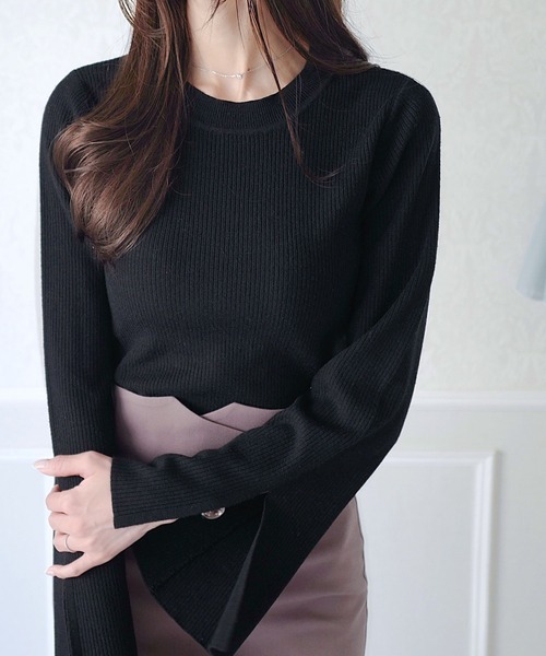 mily bilet(ミウィビレット)の「【mily bilet】オンシーンでも着れる大人こなれ感。袖スリットフレアスリーブリブニット(ニット/セーター・レディース・モカ/ピンク/ブラック/アイボリー・LARGE/MEDIUM/SMALL/X-LARGE)」の8枚目の写真