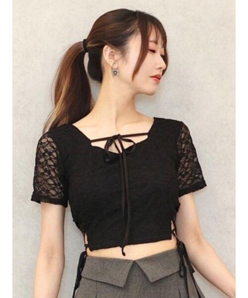 EATME(イートミー)の「サイドレースアップクロップドTOP(Tシャツ/カットソー・レディース・イエロー/ブルー/オフホワイト/ブラック・FREE)」の3枚目の写真