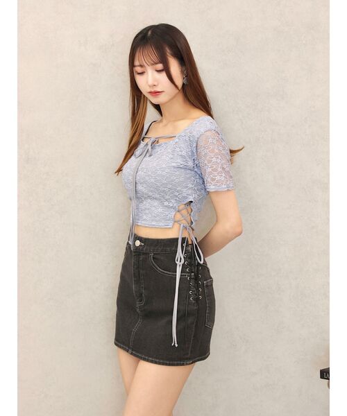 EATME(イートミー)の「サイドレースアップクロップドTOP(Tシャツ/カットソー・レディース・イエロー/ブルー/オフホワイト/ブラック・FREE)」の5枚目の写真