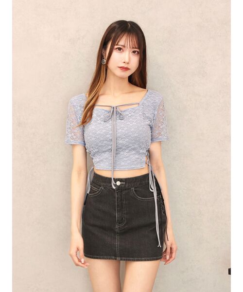 EATME(イートミー)の「サイドレースアップクロップドTOP(Tシャツ/カットソー・レディース・イエロー/ブルー/オフホワイト/ブラック・FREE)」の7枚目の写真