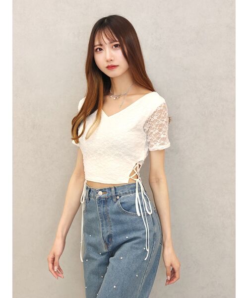 EATME(イートミー)の「サイドレースアップクロップドTOP(Tシャツ/カットソー・レディース・イエロー/ブルー/オフホワイト/ブラック・FREE)」の10枚目の写真