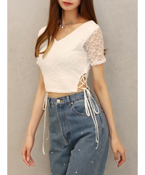 EATME(イートミー)の「サイドレースアップクロップドTOP(Tシャツ/カットソー・レディース・イエロー/ブルー/オフホワイト/ブラック・FREE)」の14枚目の写真