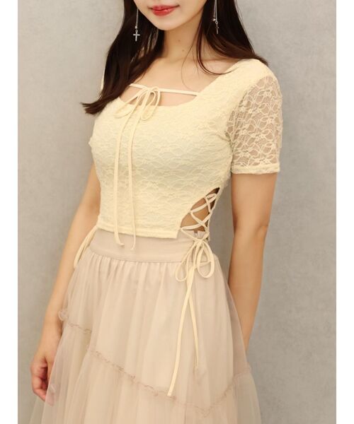 EATME(イートミー)の「サイドレースアップクロップドTOP(Tシャツ/カットソー・レディース・イエロー/ブルー/オフホワイト/ブラック・FREE)」の16枚目の写真