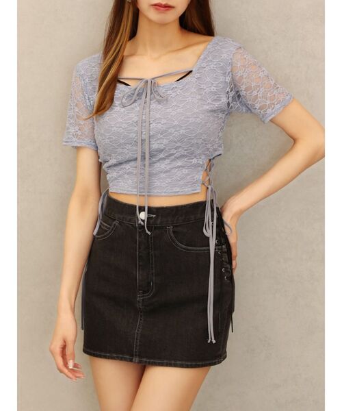 EATME(イートミー)の「サイドレースアップクロップドTOP(Tシャツ/カットソー・レディース・イエロー/ブルー/オフホワイト/ブラック・FREE)」の17枚目の写真