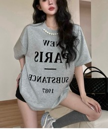 パール付きロゴプリントオーバーサイズTシャツ