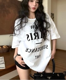 パール付きロゴプリントオーバーサイズTシャツ