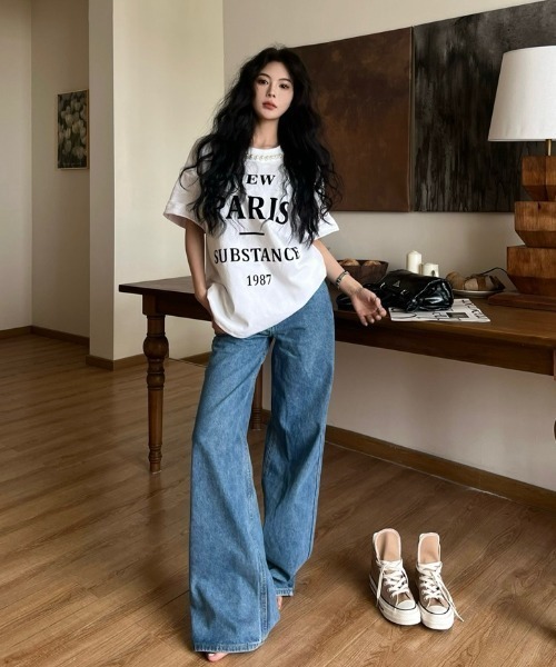 Jayro（ジャイロ）の「パール付きロゴプリントオーバーサイズTシャツ（Tシャツ/カットソー・レディース・ホワイト/ブラック/グレー・FREE）」の9枚目の写真