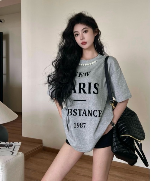 Jayro（ジャイロ）の「パール付きロゴプリントオーバーサイズTシャツ（Tシャツ/カットソー・レディース・ホワイト/ブラック/グレー・FREE）」の12枚目の写真