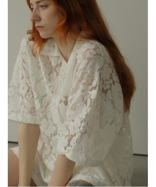 AMAIL（アマイル）の「Lacey half shirt（シャツ/ブラウス・レディース・ホワイト/ピンク/ブラック・FREE）」の2枚目の写真