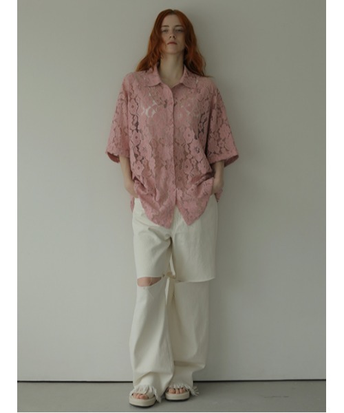 AMAIL（アマイル）の「Lacey half shirt（シャツ/ブラウス・レディース・ホワイト/ピンク/ブラック・FREE）」の4枚目の写真