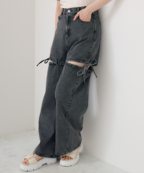 ems excite（エムズエキサイト）の「サイドリボンワイドPT（その他パンツ・レディース・オフホワイト/ブラック/ブルー系その他5/ピンク・FREE）」の2枚目の写真