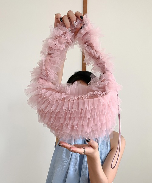 LAFFMO（ラフモ）の「チュールフリルバッグ（ショルダーバッグ・レディース・ブラック/ブルー/オフホワイト/ピンク・F）」の11枚目の写真