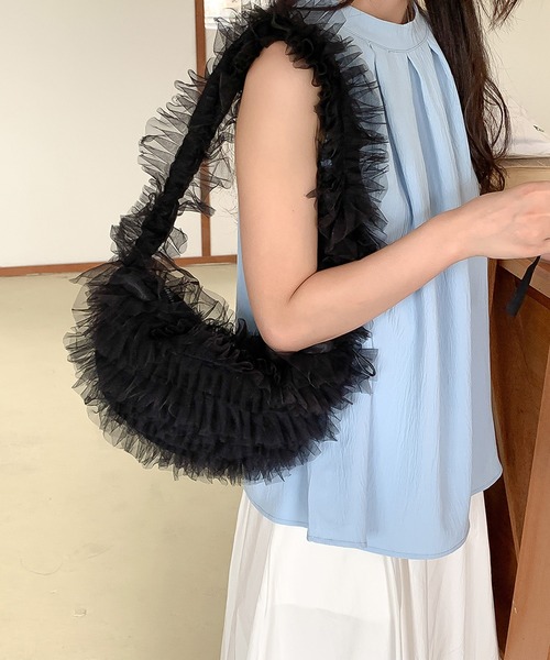 LAFFMO（ラフモ）の「チュールフリルバッグ（ショルダーバッグ・レディース・ブラック/ブルー/オフホワイト/ピンク・F）」の22枚目の写真