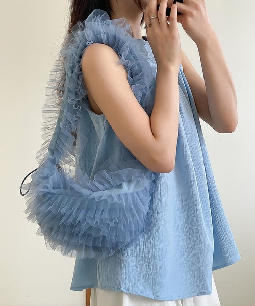 LAFFMO（ラフモ）の「チュールフリルバッグ（ショルダーバッグ・レディース・ブラック/ブルー/オフホワイト/ピンク・F）」の18枚目の写真