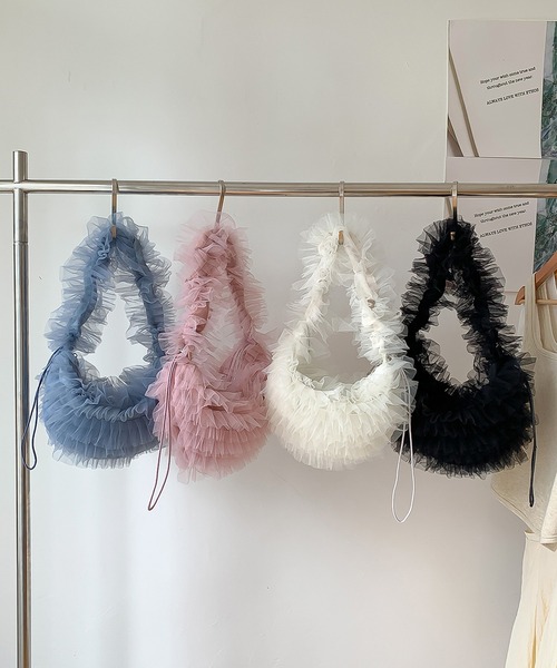 LAFFMO（ラフモ）の「チュールフリルバッグ（ショルダーバッグ・レディース・ブラック/ブルー/オフホワイト/ピンク・F）」の10枚目の写真