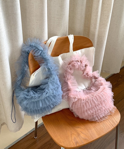 LAFFMO（ラフモ）の「チュールフリルバッグ（ショルダーバッグ・レディース・ブラック/ブルー/オフホワイト/ピンク・F）」の6枚目の写真