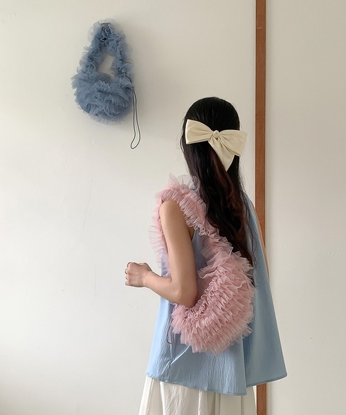 LAFFMO（ラフモ）の「チュールフリルバッグ（ショルダーバッグ・レディース・ブラック/ブルー/オフホワイト/ピンク・F）」の12枚目の写真