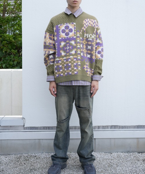 HOOK(フック)の「HOOK -original- 北欧模様パッチワーク風ニット (AW)(ニット/セーター・メンズ・ライトベージュ/モスグリーン/レッド・M/XL/L)」の22枚目の写真