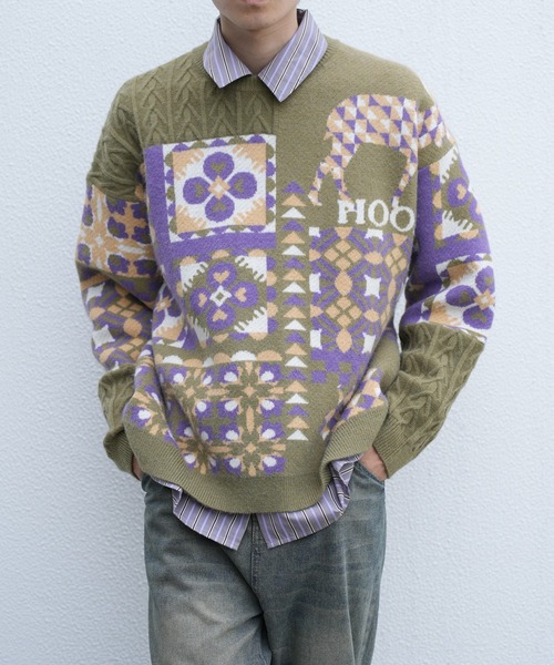 HOOK -original- 北欧模様パッチワーク風ニット（ニット/セーター