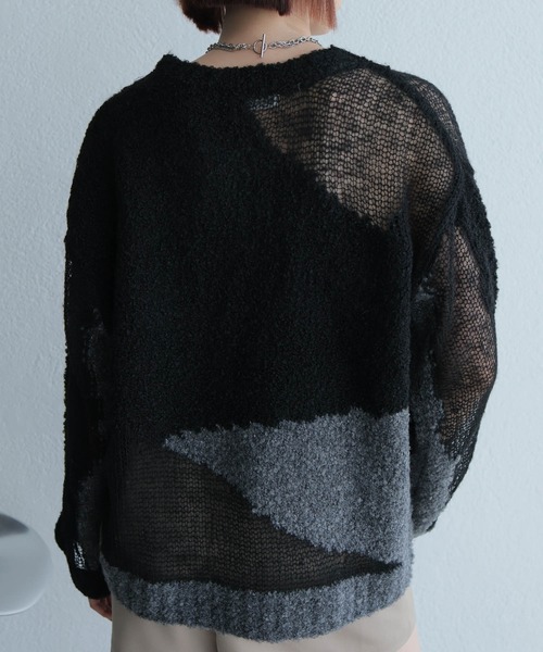LADYMADE（レディメイド）の「シアーモヘアブロッキングニット（ニット/セーター・レディース・ライトベージュ/ブラック・FREE）」の7枚目の写真