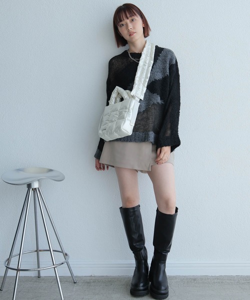 LADYMADE（レディメイド）の「シアーモヘアブロッキングニット（ニット/セーター・レディース・ライトベージュ/ブラック・FREE）」の5枚目の写真