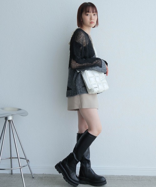 LADYMADE（レディメイド）の「シアーモヘアブロッキングニット（ニット/セーター・レディース・ライトベージュ/ブラック・FREE）」の4枚目の写真