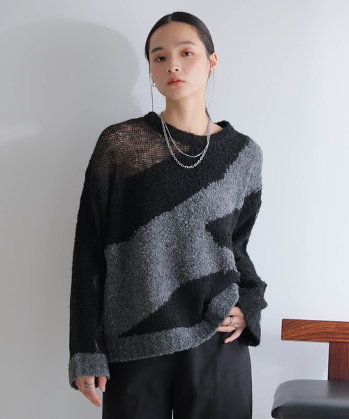 LADYMADE（レディメイド）の「シアーモヘアブロッキングニット（ニット/セーター・レディース・ライトベージュ/ブラック・FREE）」の18枚目の写真