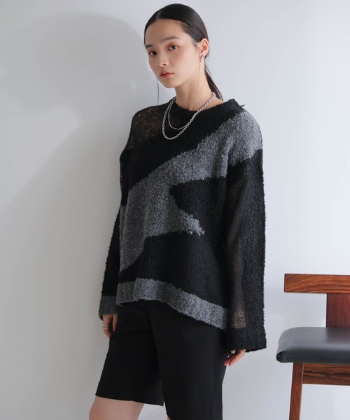 LADYMADE（レディメイド）の「シアーモヘアブロッキングニット（ニット/セーター・レディース・ライトベージュ/ブラック・FREE）」の17枚目の写真