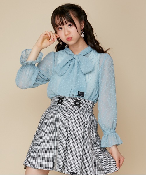 JENNI love(ジェニィラブ)の「リボンえりシアーブラウス(シャツ/ブラウス・キッズ・オフホワイト/ミント/ブラック・130cm/140cm/150cm/160cm)」の1枚目の写真