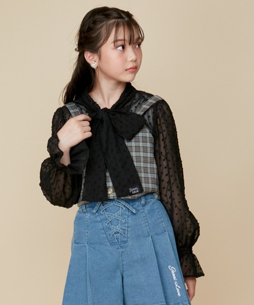 JENNI love(ジェニィラブ)の「リボンえりシアーブラウス(シャツ/ブラウス・キッズ・オフホワイト/ミント/ブラック・130cm/140cm/150cm/160cm)」の3枚目の写真